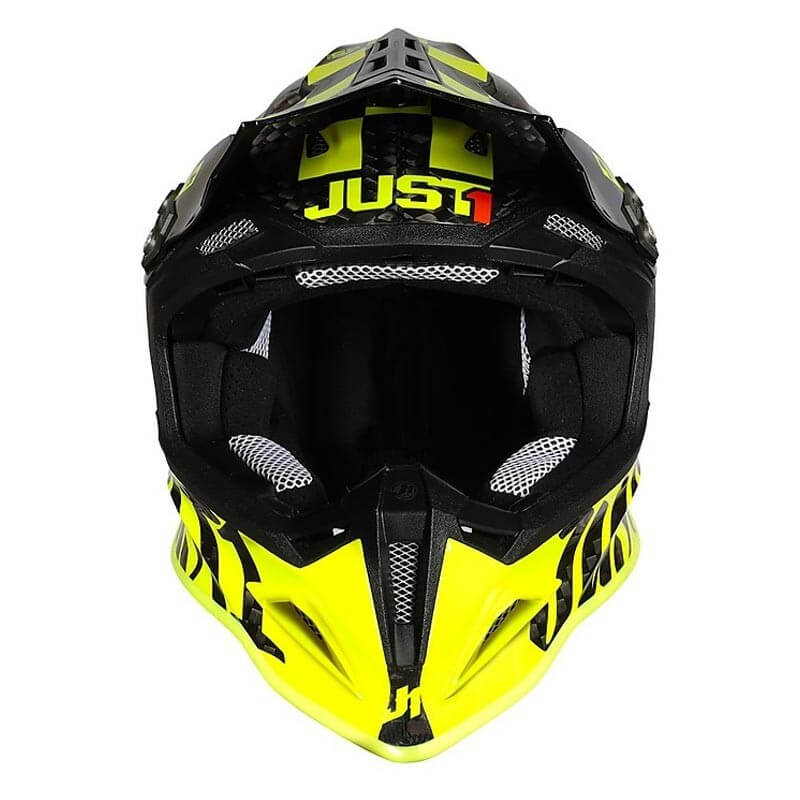 JUST1 J12 Unit Carbon Fiber Shell Off-Road Adult Motorcross Motorcycle helmet Gloss Black Trans, Carbon Unit Yellow Fluo-Medium 